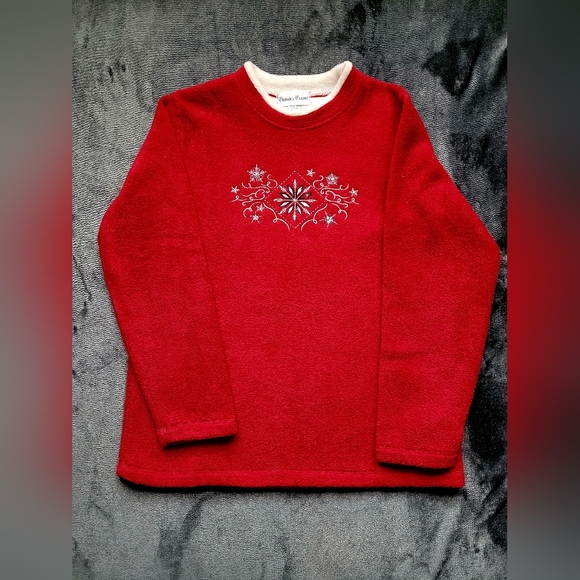 Bonnie Evans Cozy Comfy Warm Fuzzy Sweater Red Embellished Embroidered Medium - Picture 11 of 12